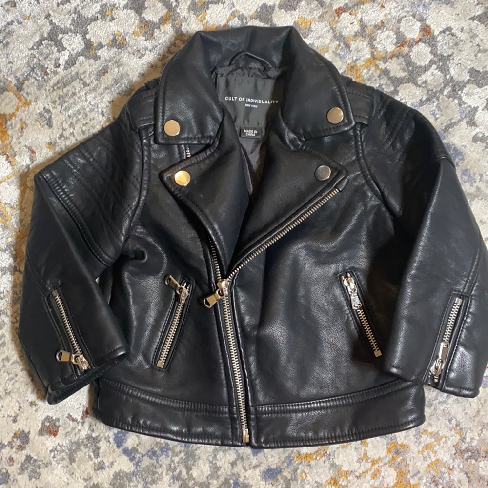 NWOT CULT OF INDIVIDUALITY Kid’s Moto Leather Jacket - Sz 2T-3T - Black